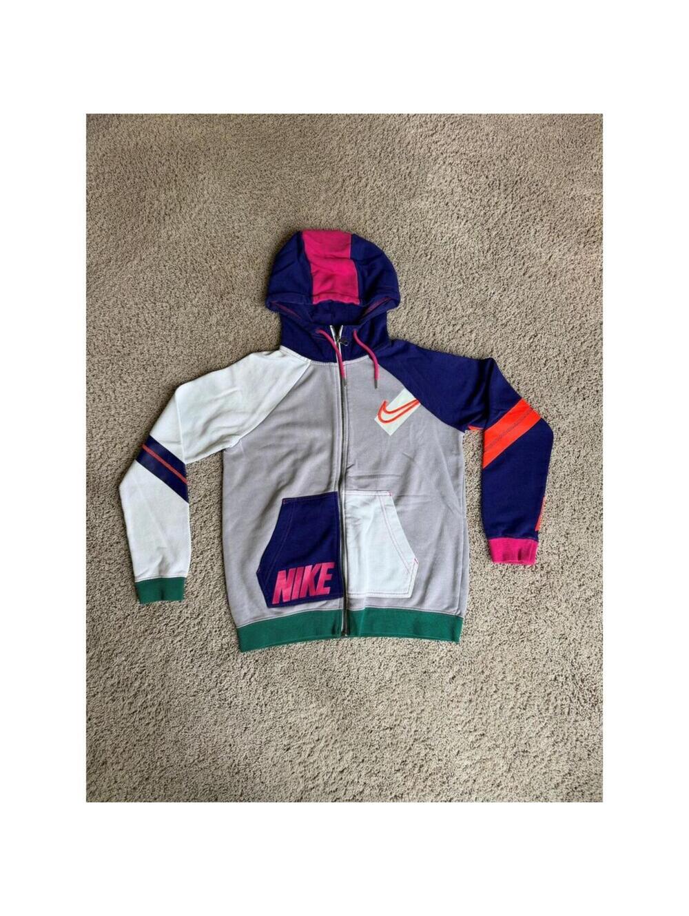 NIKE MENS SMALL GREY WHITE BLUE NEON PINK ORANGE Hoodie Full zip SMALL